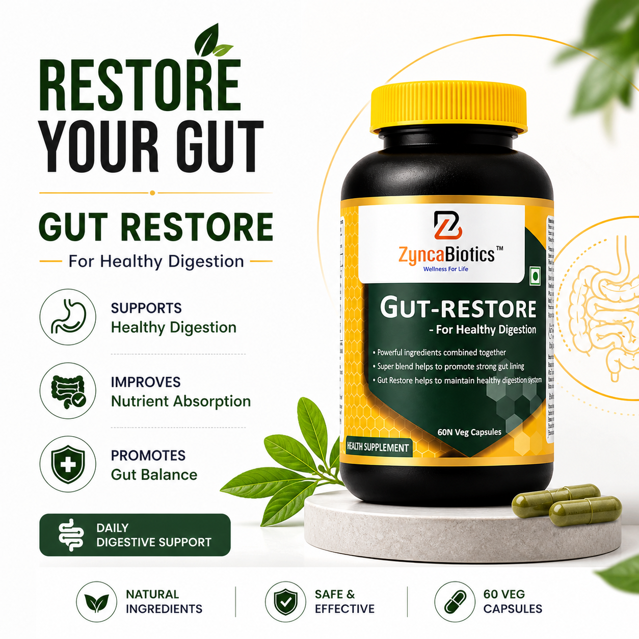 ZyncaBiotics Gut-Restore - 60 Capsules