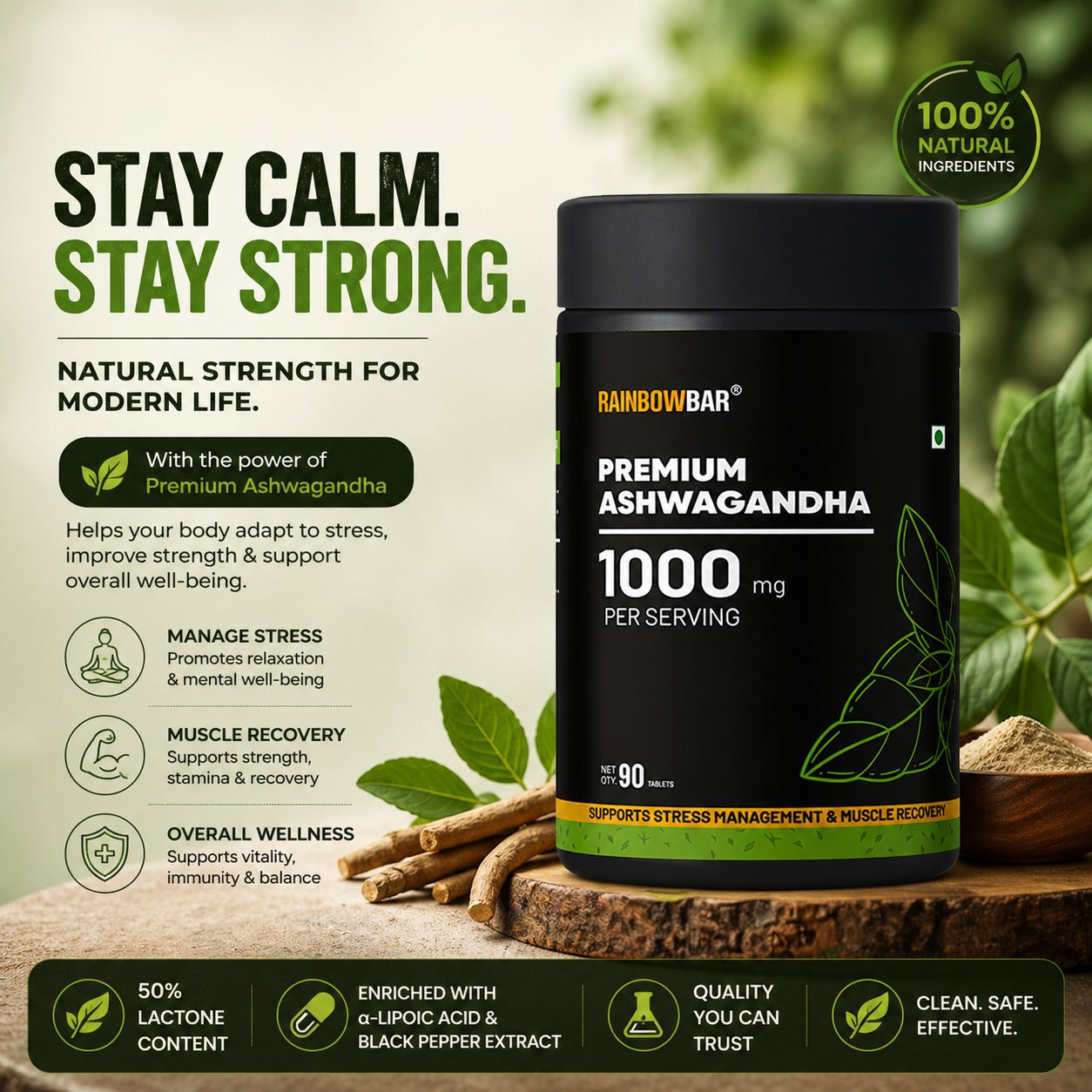 Rainbowbar Premium Ashwagandha 1000 Mg Per Serving