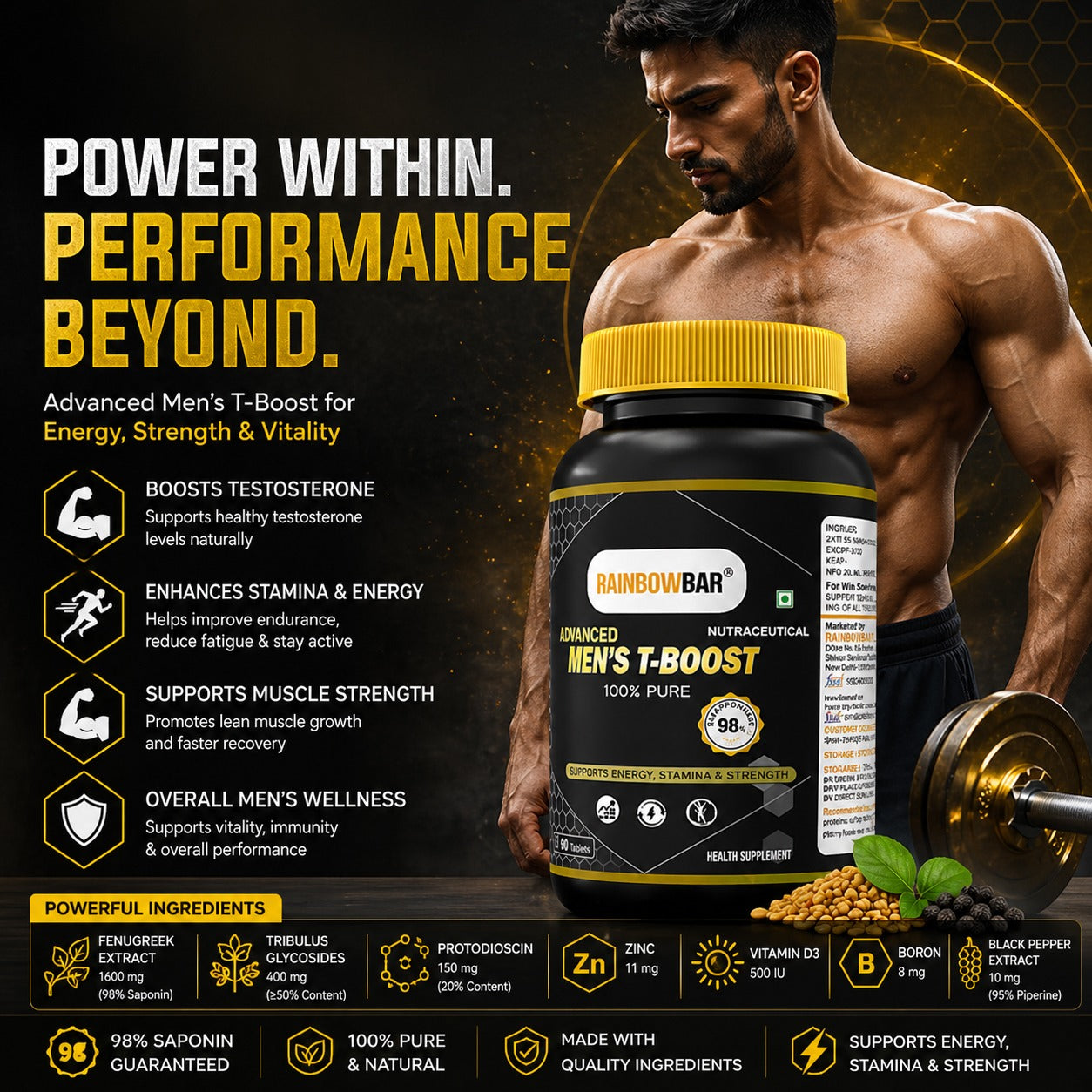 RanbowBar Men's T-Boost –  90 Tablets