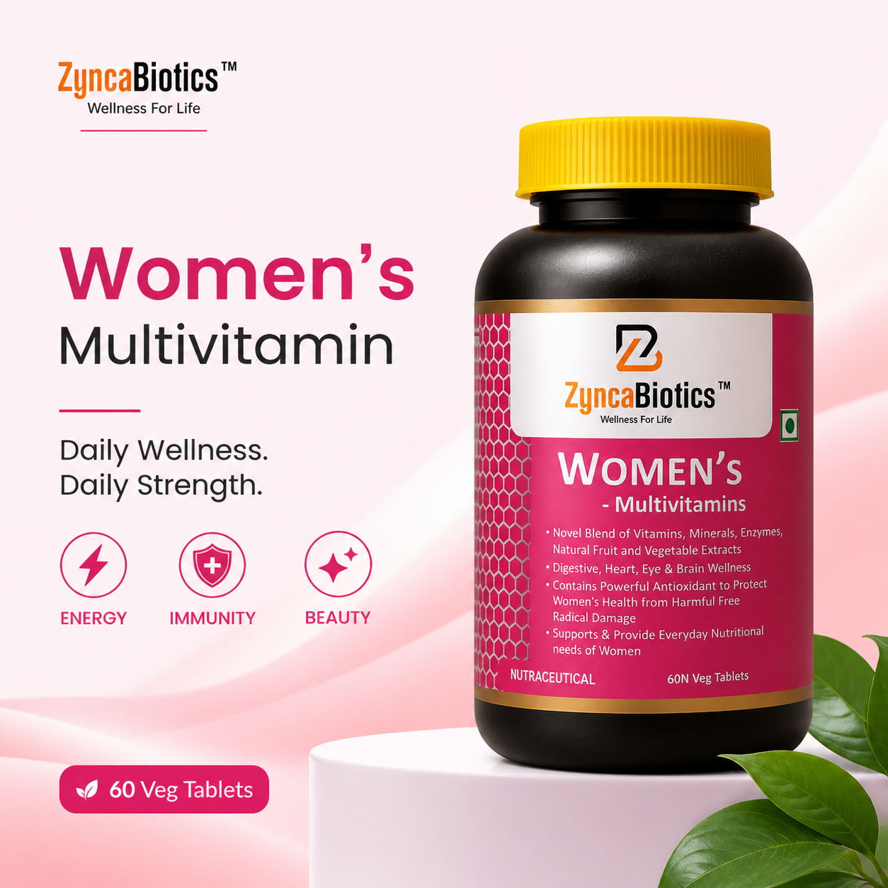 ZyncaBiotics women's multivitamin supplement bottle